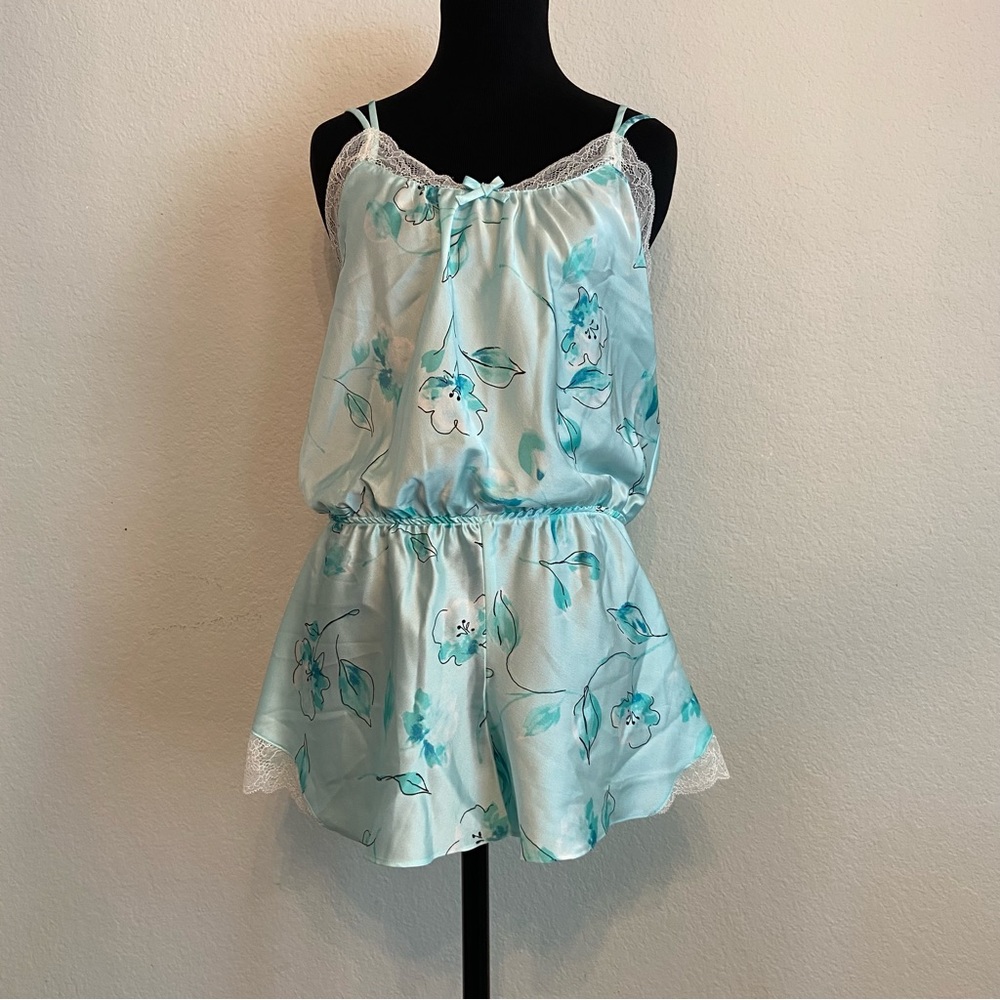 Kate Spade Cinch Waist Nightgown Jumper Silk Feeling Blue Floral Size Small